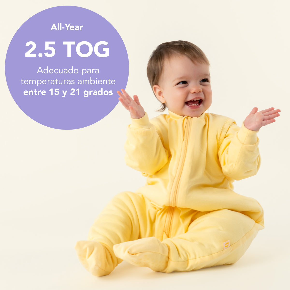 Sleeping Bag with Feet & Foldable Feet Covers - 2.5 TOG_Soft Yellow_TOG_1202