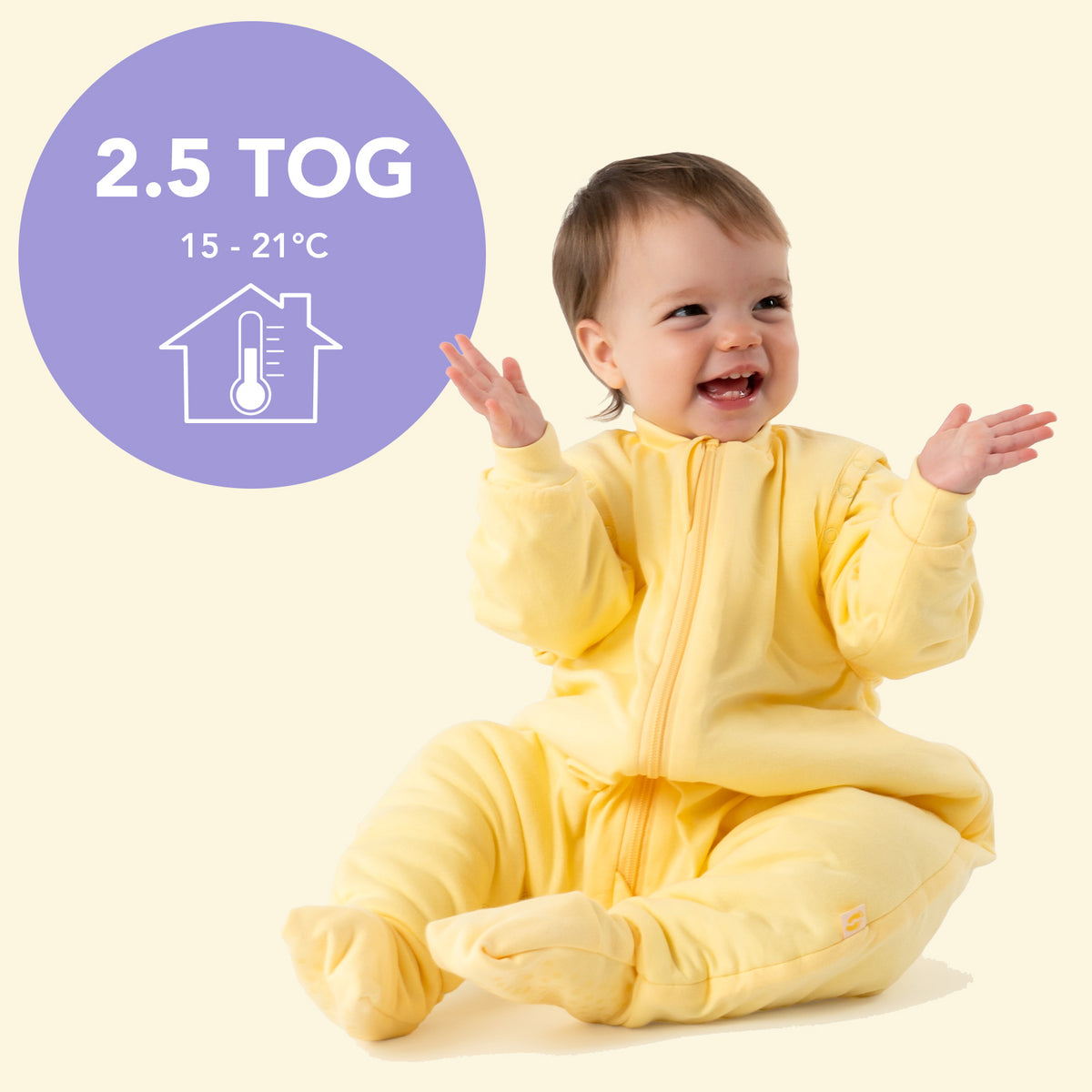Sleeping Bag with Feet & Foldable Feet Covers - 2.5 TOG_Soft Yellow_TOG_1202