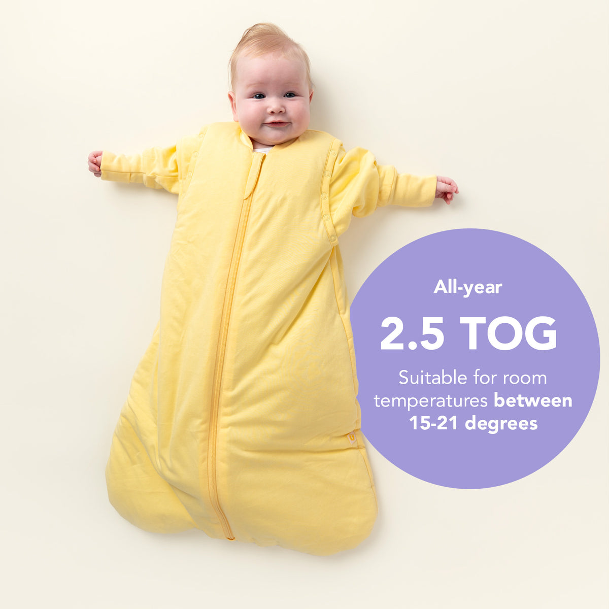 Sleeping Bag with Detachable Sleeves - 2.5 TOG_Soft Yellow_TOG_1203