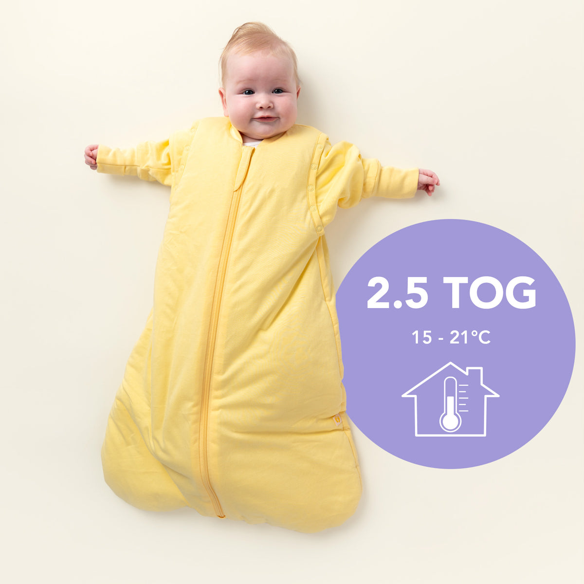 Sleeping Bag with Detachable Sleeves - 2.5 TOG_Soft Yellow_TOG_1203