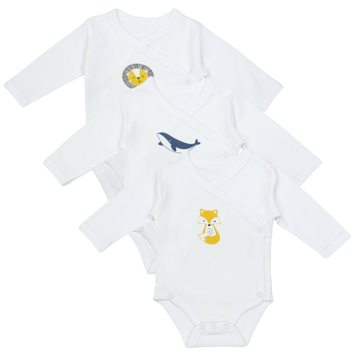 Long Sleeve Organic Baby Bodysuit - 3-pack_Animal Friends_front_1208