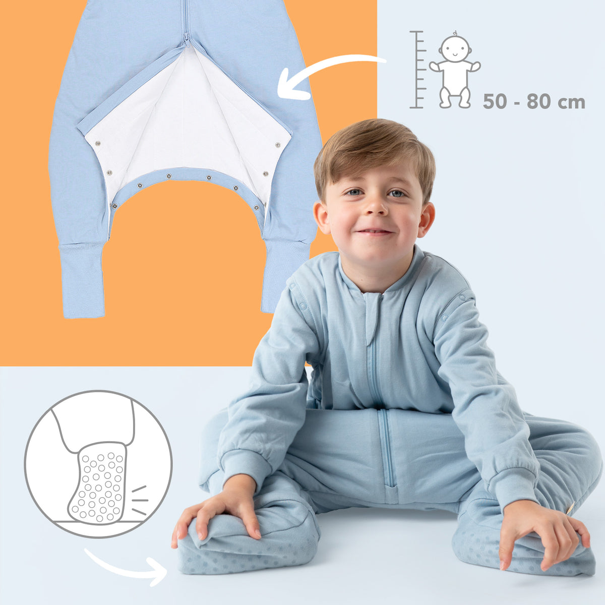 Sleeping Bag with Feet & Foldable Feet Covers - 3.5 TOG_Powder Blue_foot area_1209