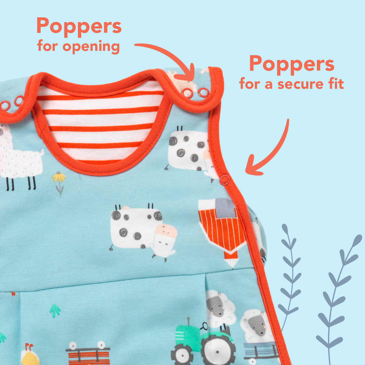 Organic Baby Sleeping Bag - 1.0 TOG_Farmyard_sleeve area_421