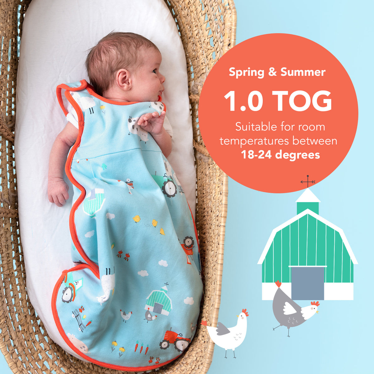 Organic Baby Sleeping Bag - 1.0 TOG_Farmyard_TOG_421