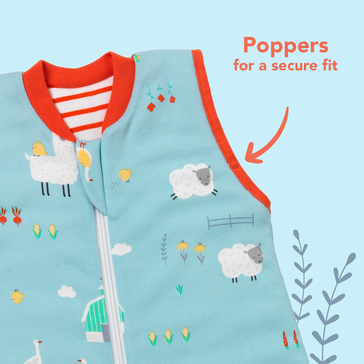 Organic Baby Sleeping Bag - 1.0 TOG_Farmyard_sleeve area_421