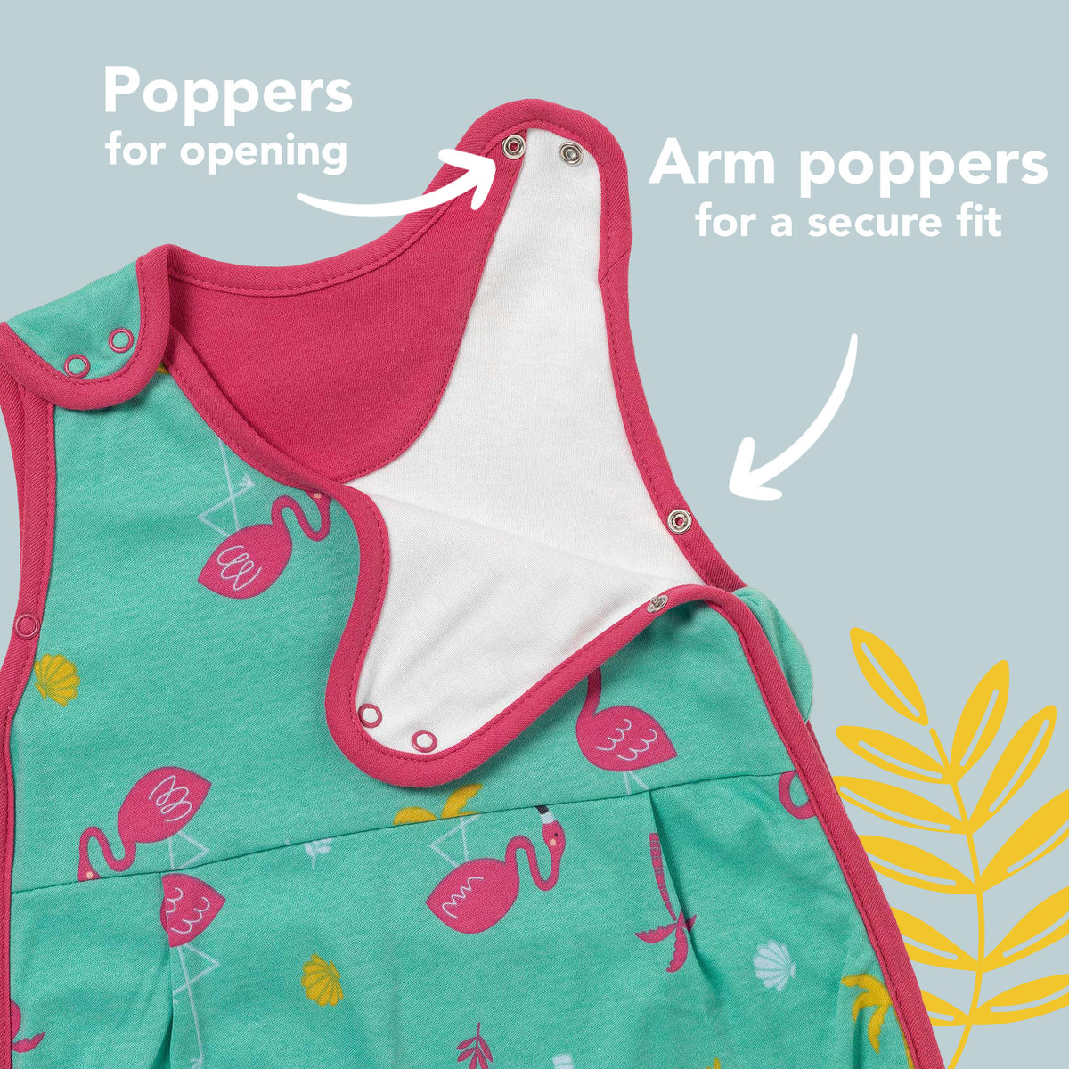 Organic Baby Sleeping Bag - 1.0 TOG_Flamingo_sleeve area_421