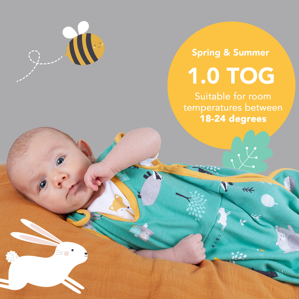 Organic Baby Sleeping Bag - 1.0 TOG_Woodland Animals_TOG_421