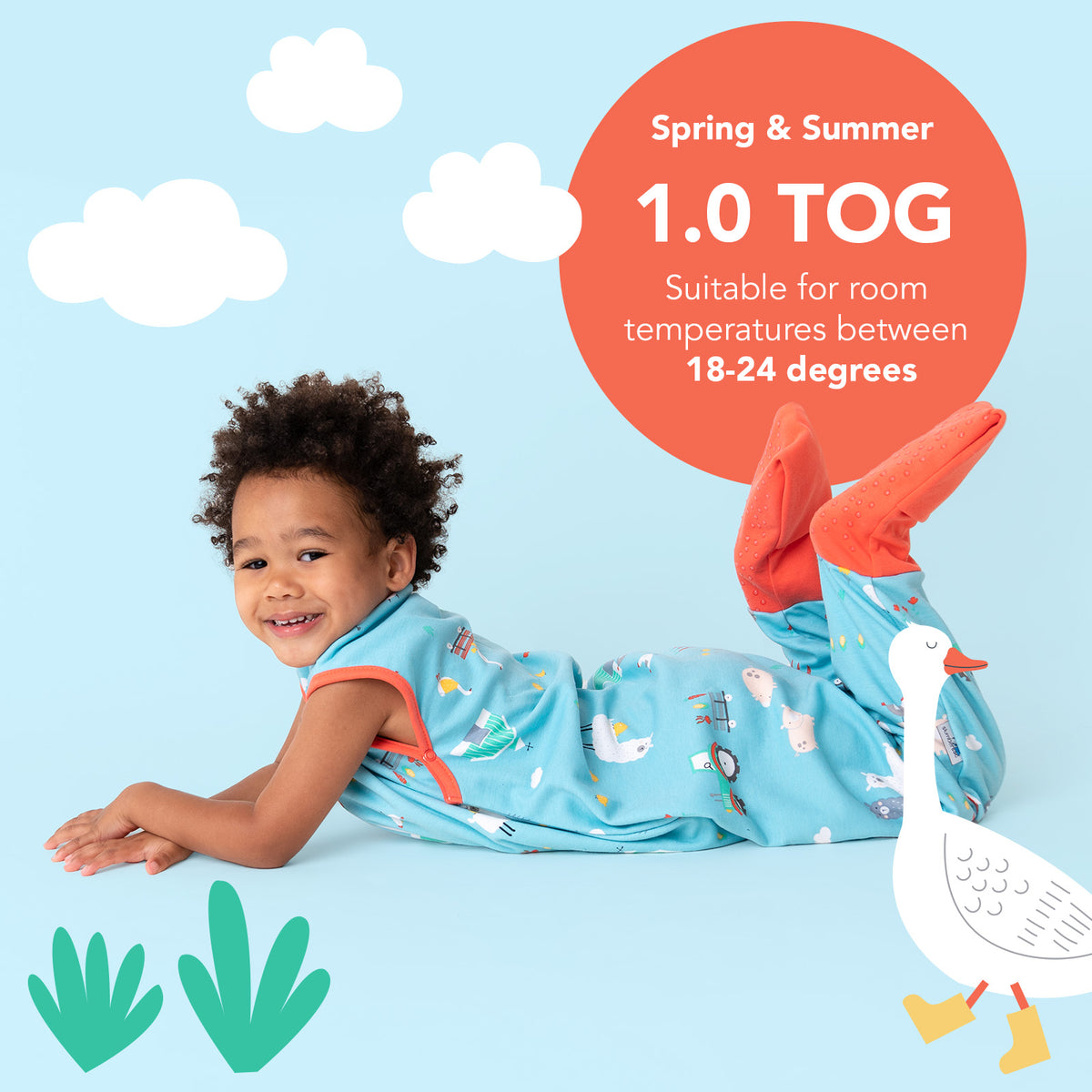 Organic Sleeping Bag with Feet & Foldable Feet Covers - 1.0 TOG_Farmyard_TOG_419