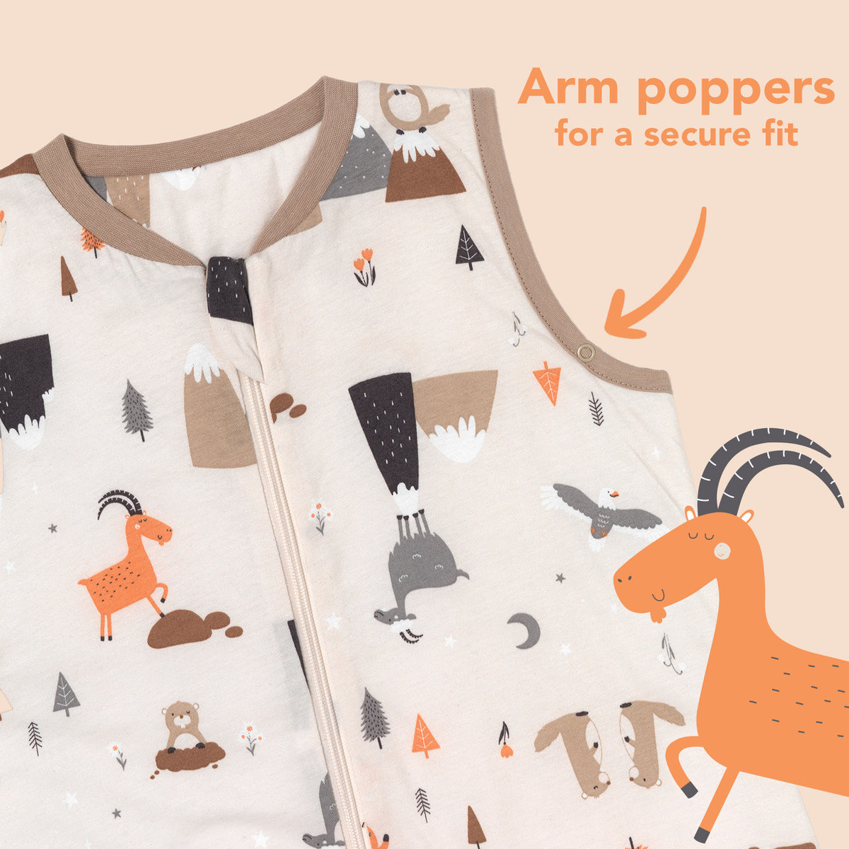 Sleeping Bag with Feet & Foldable Feet Covers - 1.0 TOG_Mountain Animals_sleeve area_418
