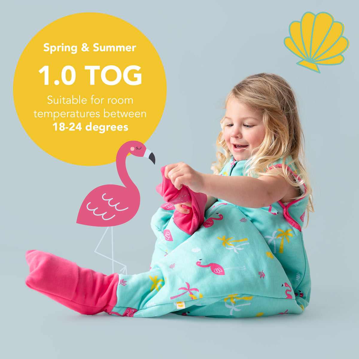 Organic Sleeping Bag with Feet & Foldable Feet Covers - 1.0 TOG_Flamingo_TOG_419