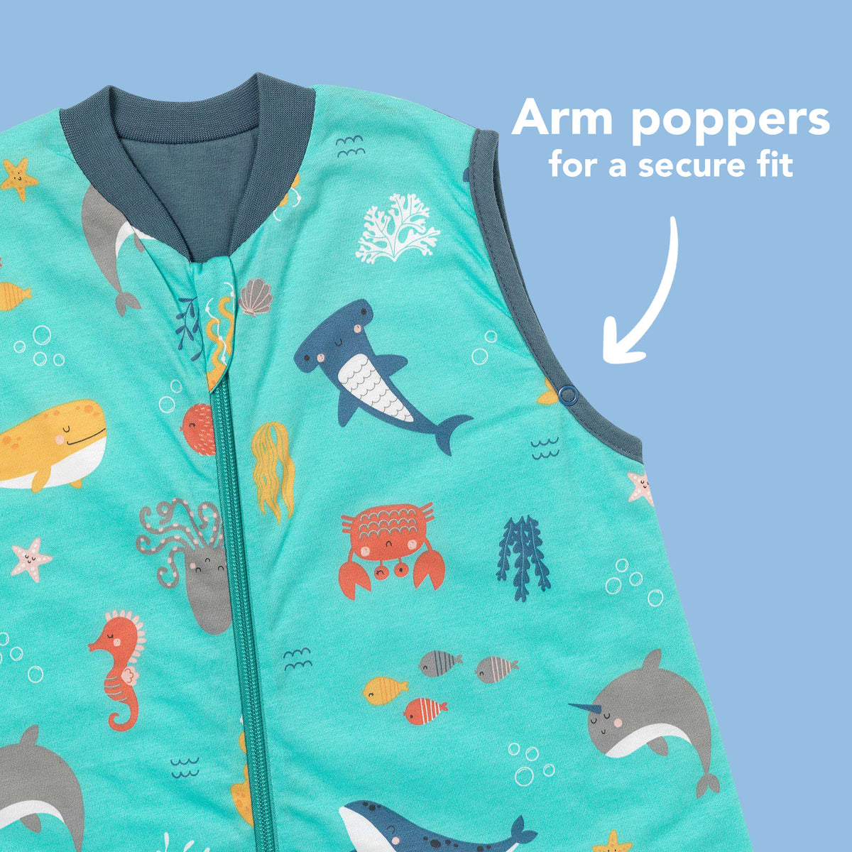 Sleeping Bag with Feet & Foldable Feet Covers - 1.0 TOG_Under the Sea_sleeve area_418