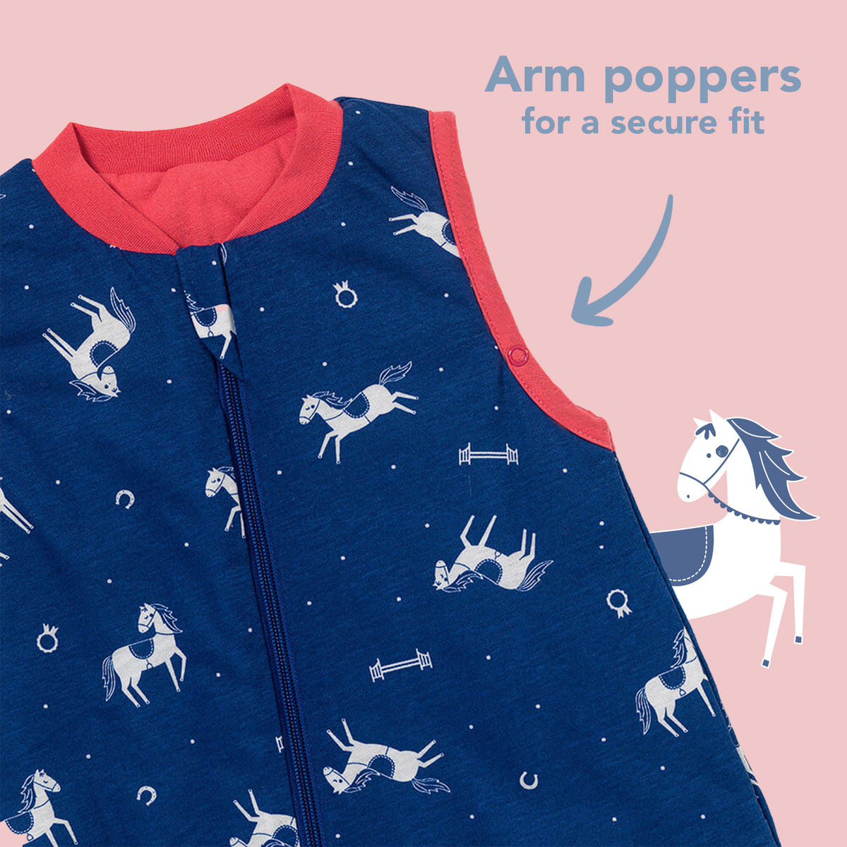 Sleeping Bag with Feet & Foldable Feet Covers - 1.0 TOG_Horses_sleeve area_418