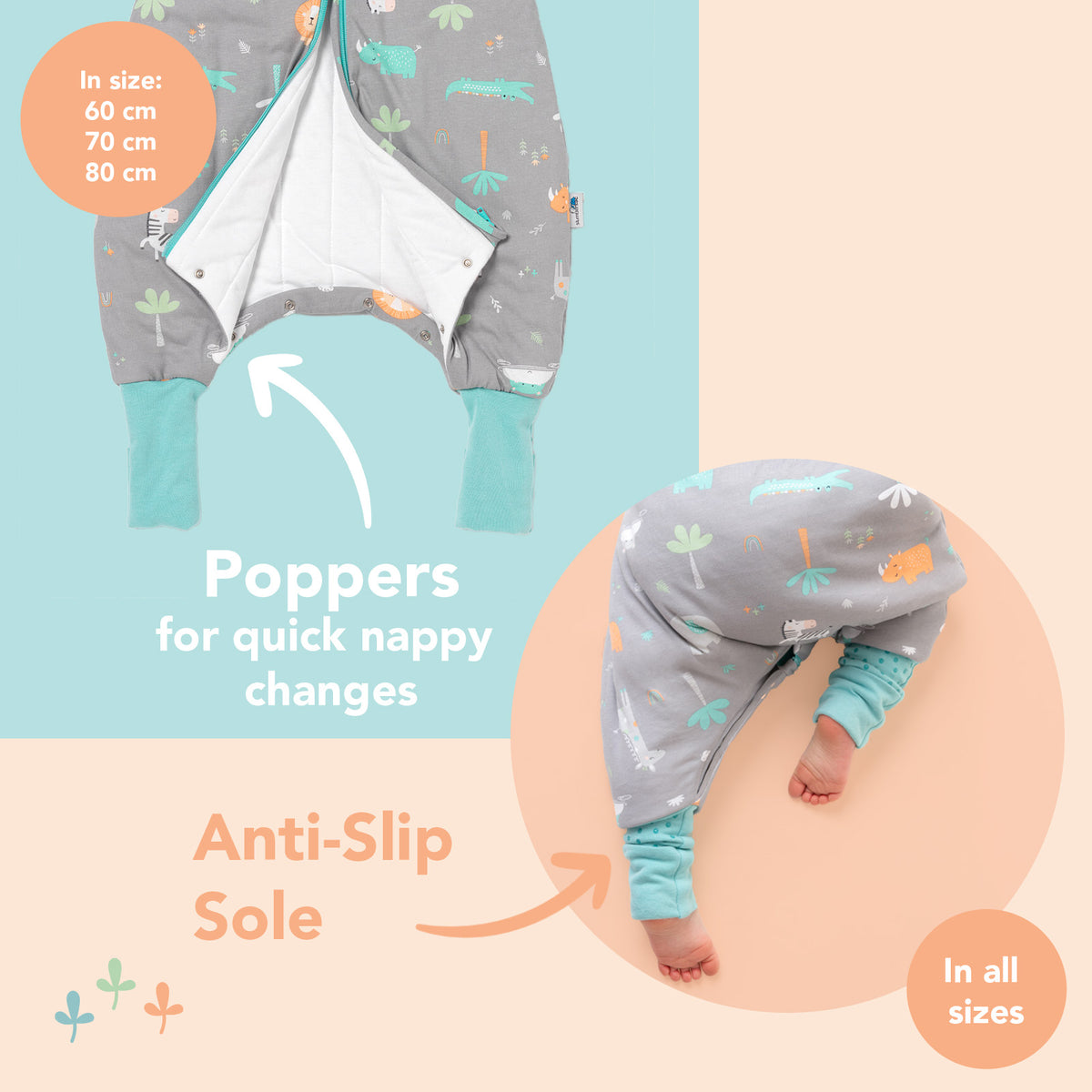 Sleeping Bag with Feet & Foldable Feet Covers - 1.0 TOG_Safari_foot area_418