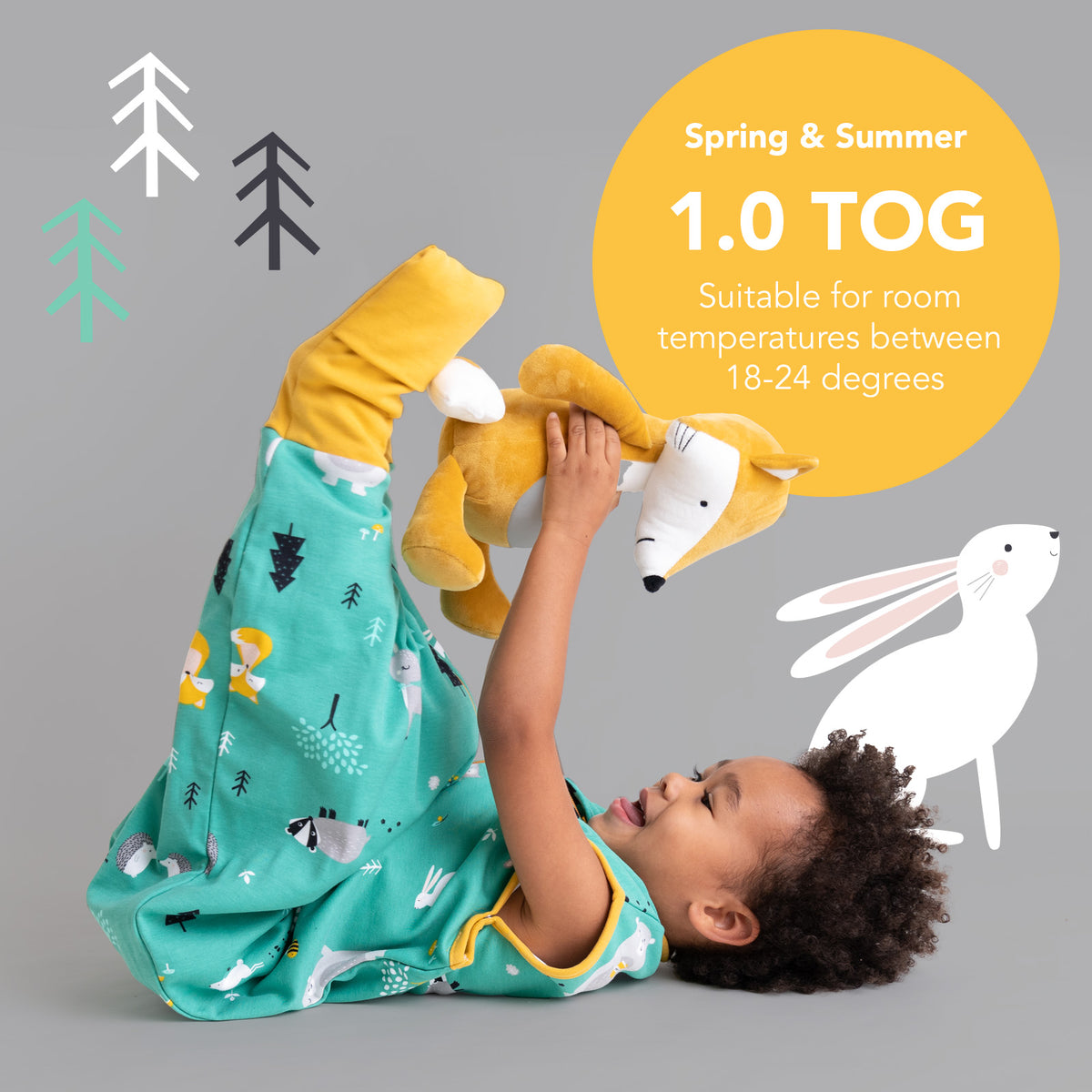 Organic Sleeping Bag with Feet & Foldable Feet Covers - 1.0 TOG_Woodland Animals_TOG_419