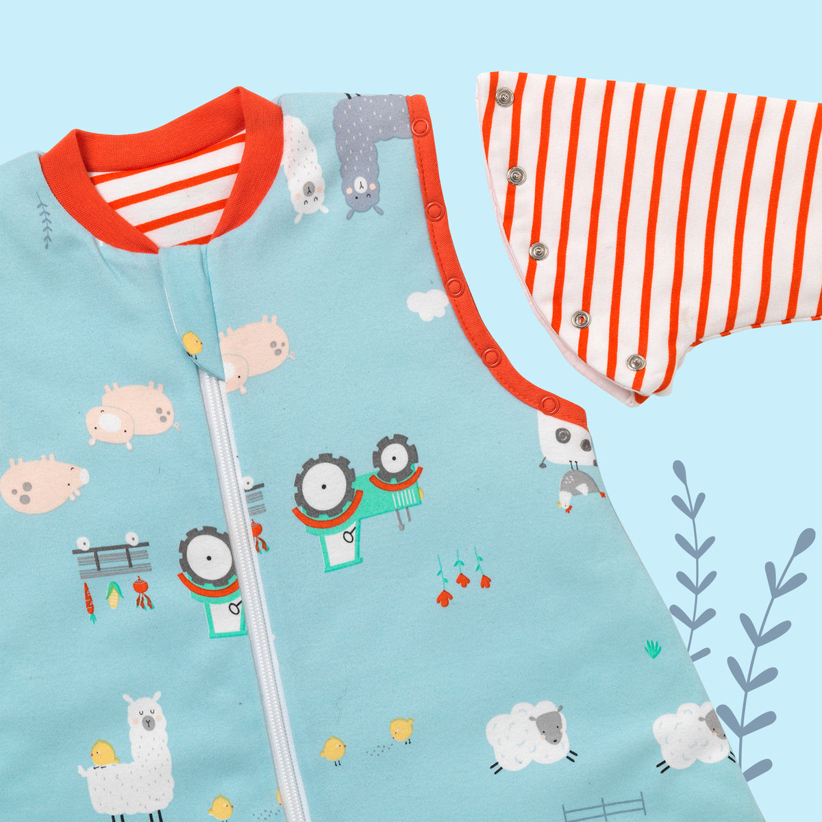 Organic Sleeping Bag with Detachable Sleeves - 2.5 TOG_Farmyard_sample image_466