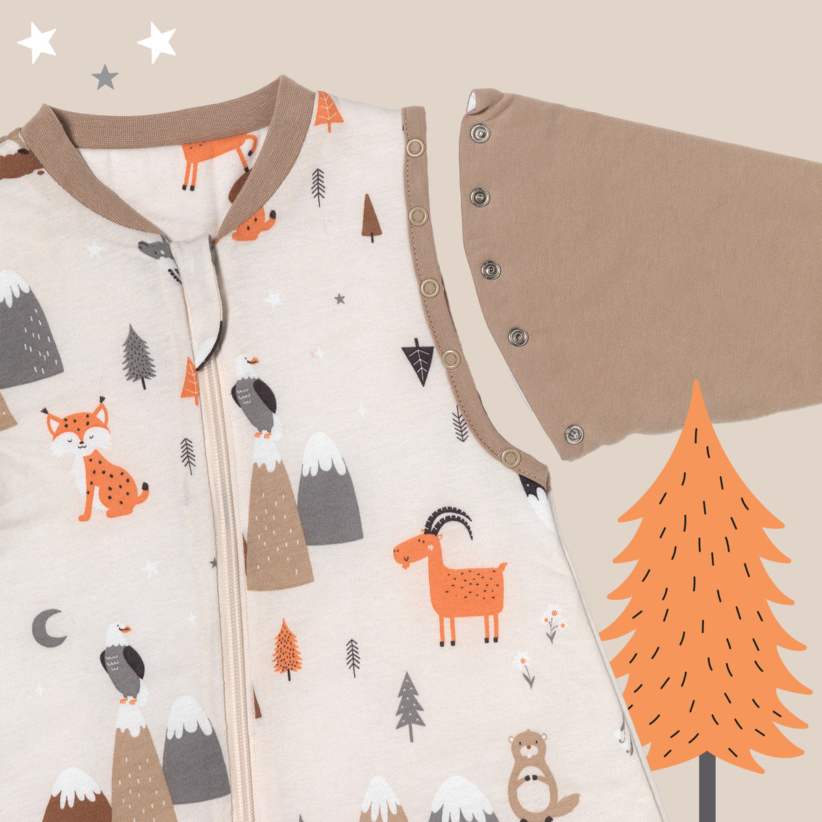 Sleeping Bag with Detachable Sleeves - 2.5 TOG_Mountain Animals_sleeve area_465