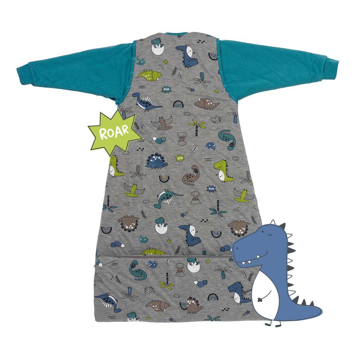Sleeping Bag with Detachable Sleeves - 2.5 TOG_Dinosaur_back_465