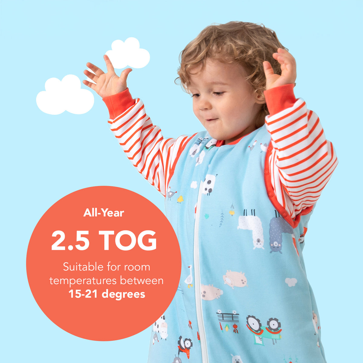 Organic Sleeping Bag with Detachable Sleeves - 2.5 TOG_Farmyard_TOG_466