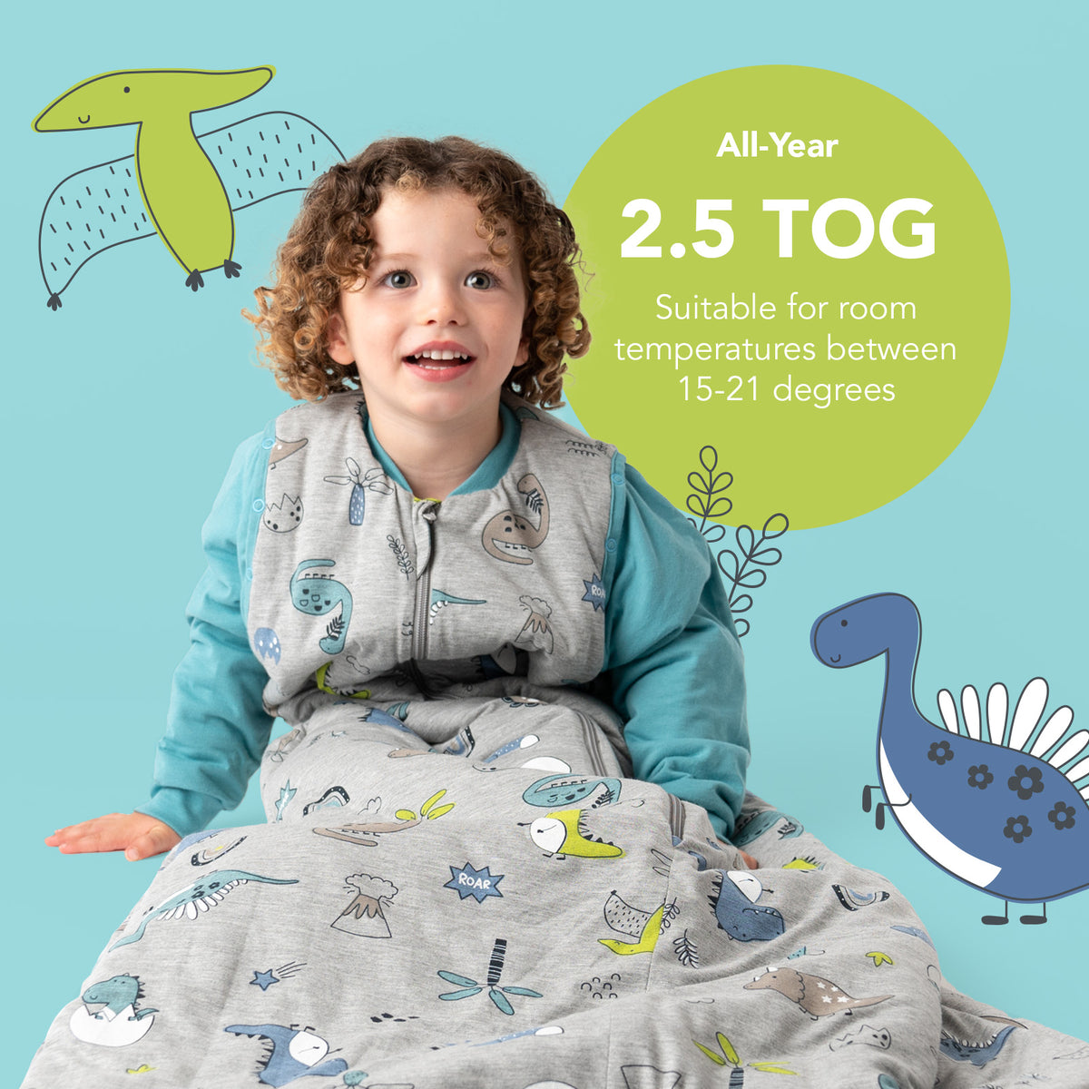 Sleeping Bag with Detachable Sleeves - 2.5 TOG_Dinosaur_TOG_465