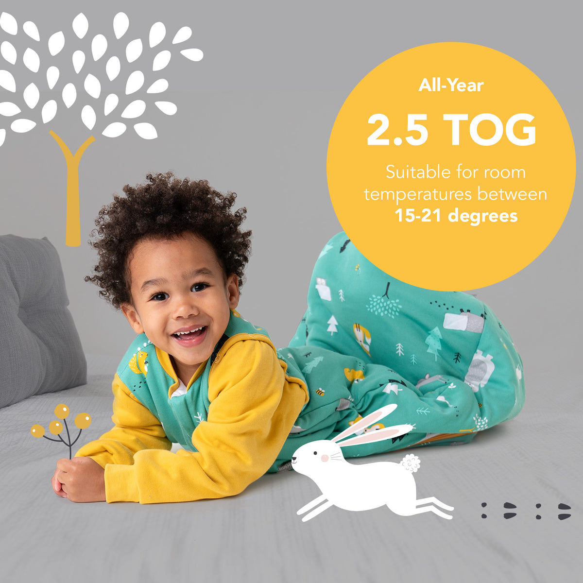 Organic Sleeping Bag with Detachable Sleeves - 2.5 TOG_Woodland Animals_TOG_466