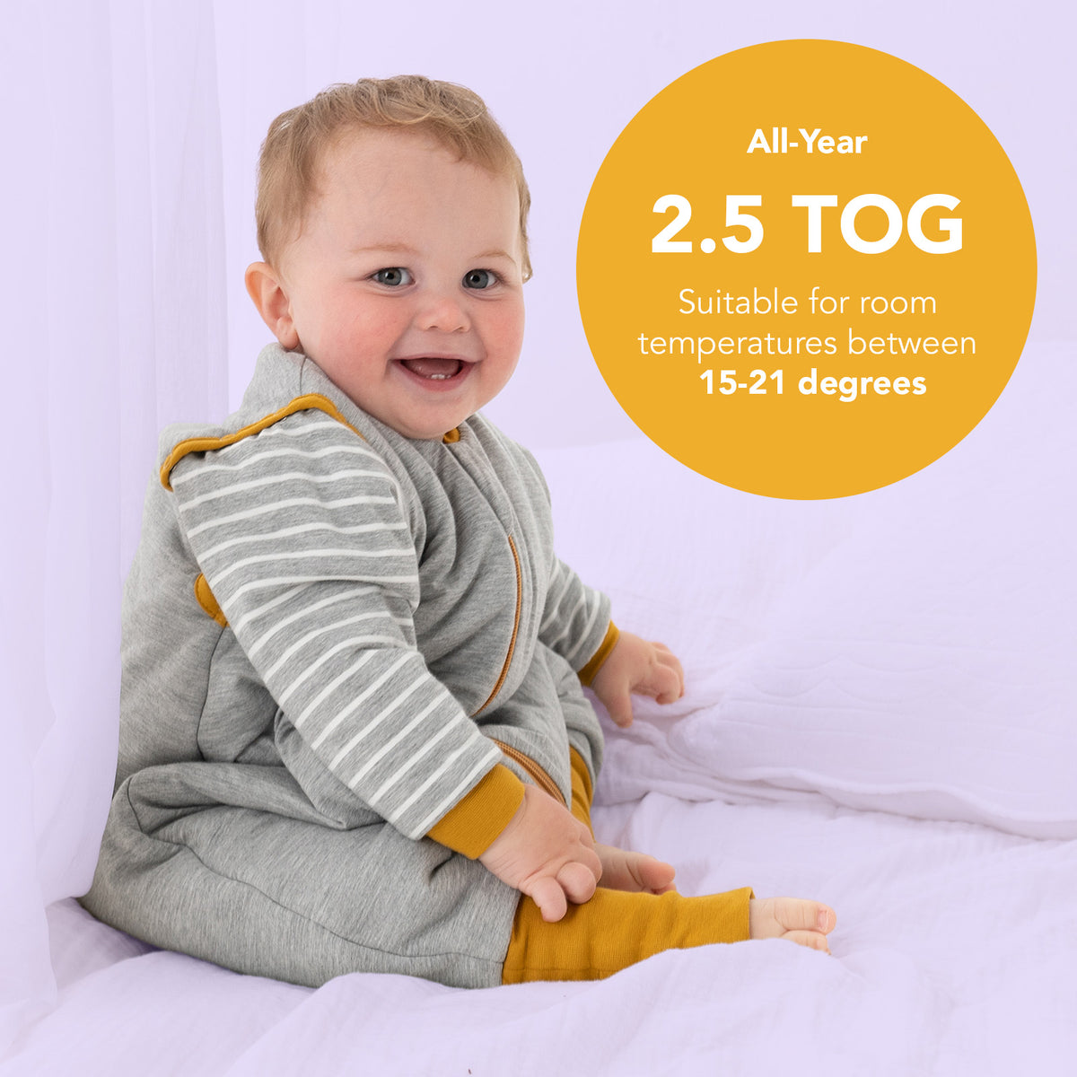 Sleeping Bag with Feet & Foldable Feet Covers - 2.5 TOG_Grey Melange Stripe_TOG_461