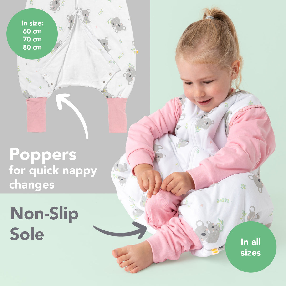 Sleeping Bag with Feet & Foldable Feet Covers - 2.5 TOG_Koala_foot area_461