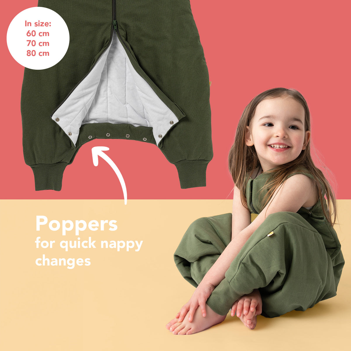 Plain Sleeping Bag with Feet - 2.5 TOG_Olive_foot area_463