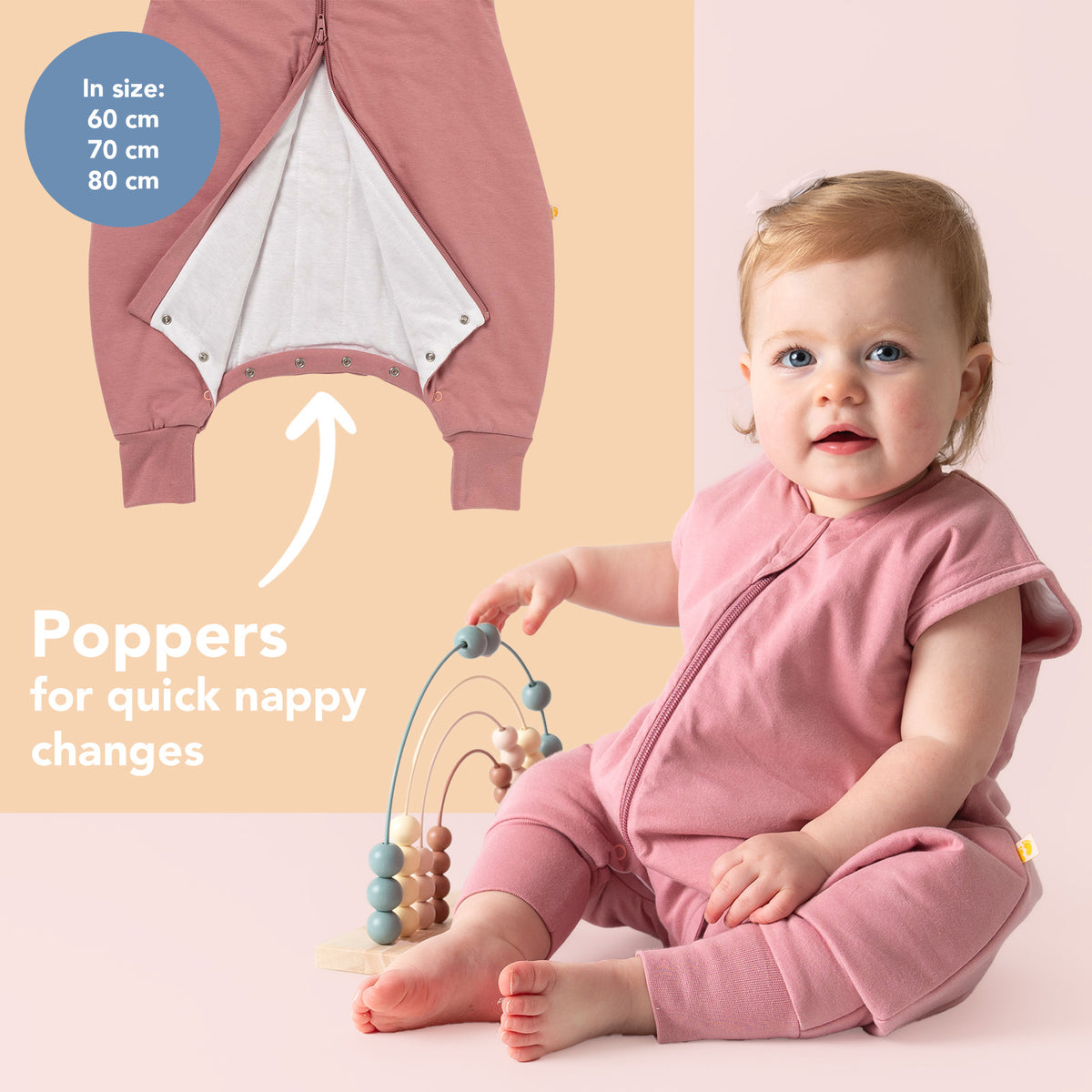 Plain Sleeping Bag with Feet - 2.5 TOG_Rose Pink_foot area_463