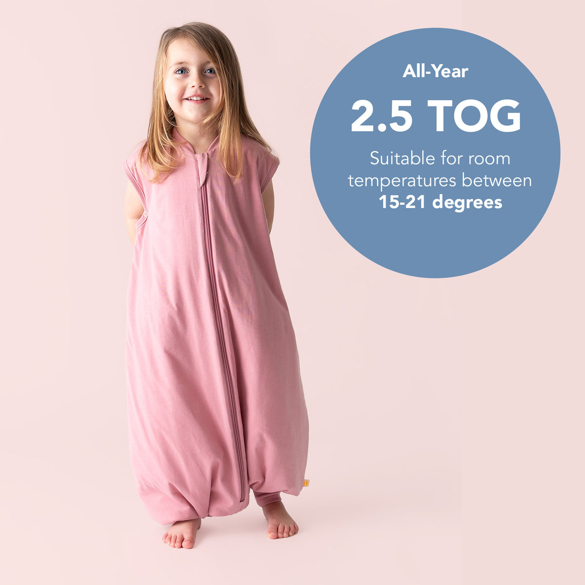 Plain Sleeping Bag with Feet - 2.5 TOG_Rose Pink_TOG_463