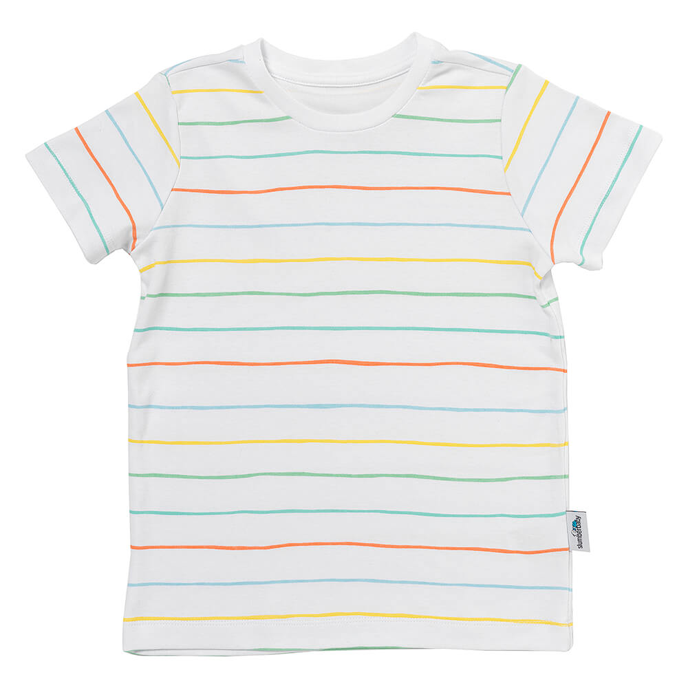 Organic Short Children's Pyjamas_Rainbow Stripes_OEKOTEX_445