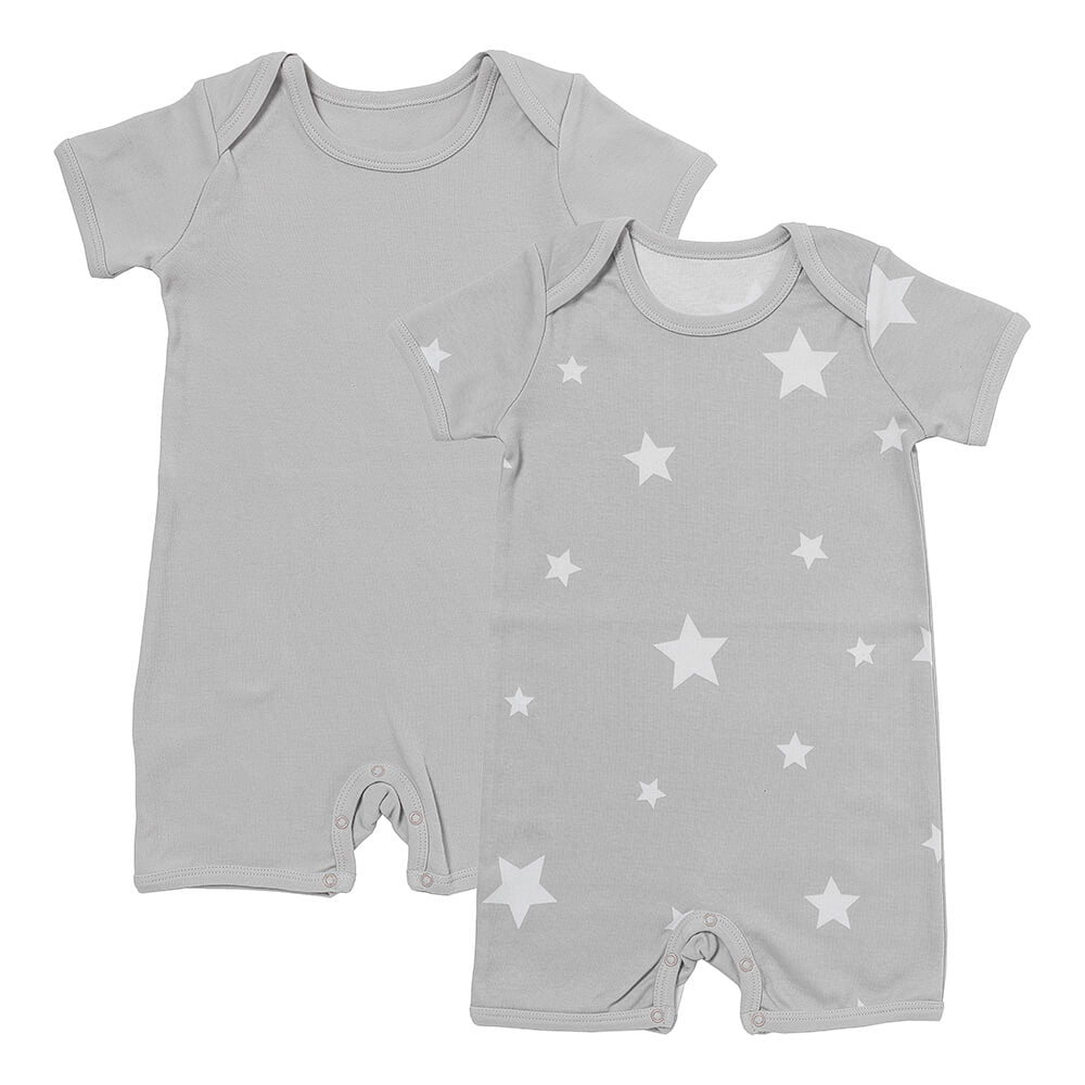 Organic Short Sleeve Baby Romper - 2-pack_Grey Stars_1_439