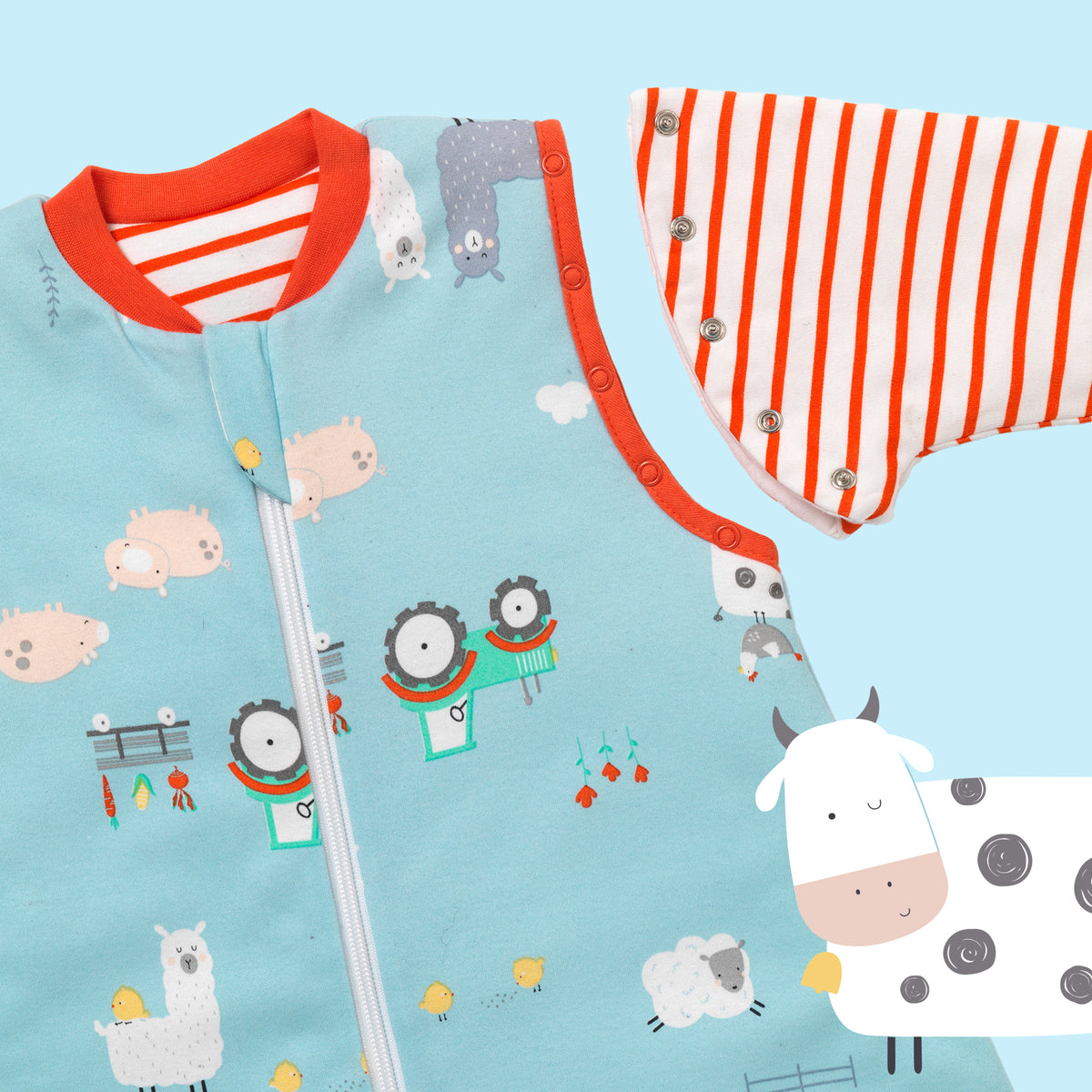 Organic Sleeping Bag with Feet & Foldable Feet Covers - 3.5 TOG_Farmyard_sleeve area_469
