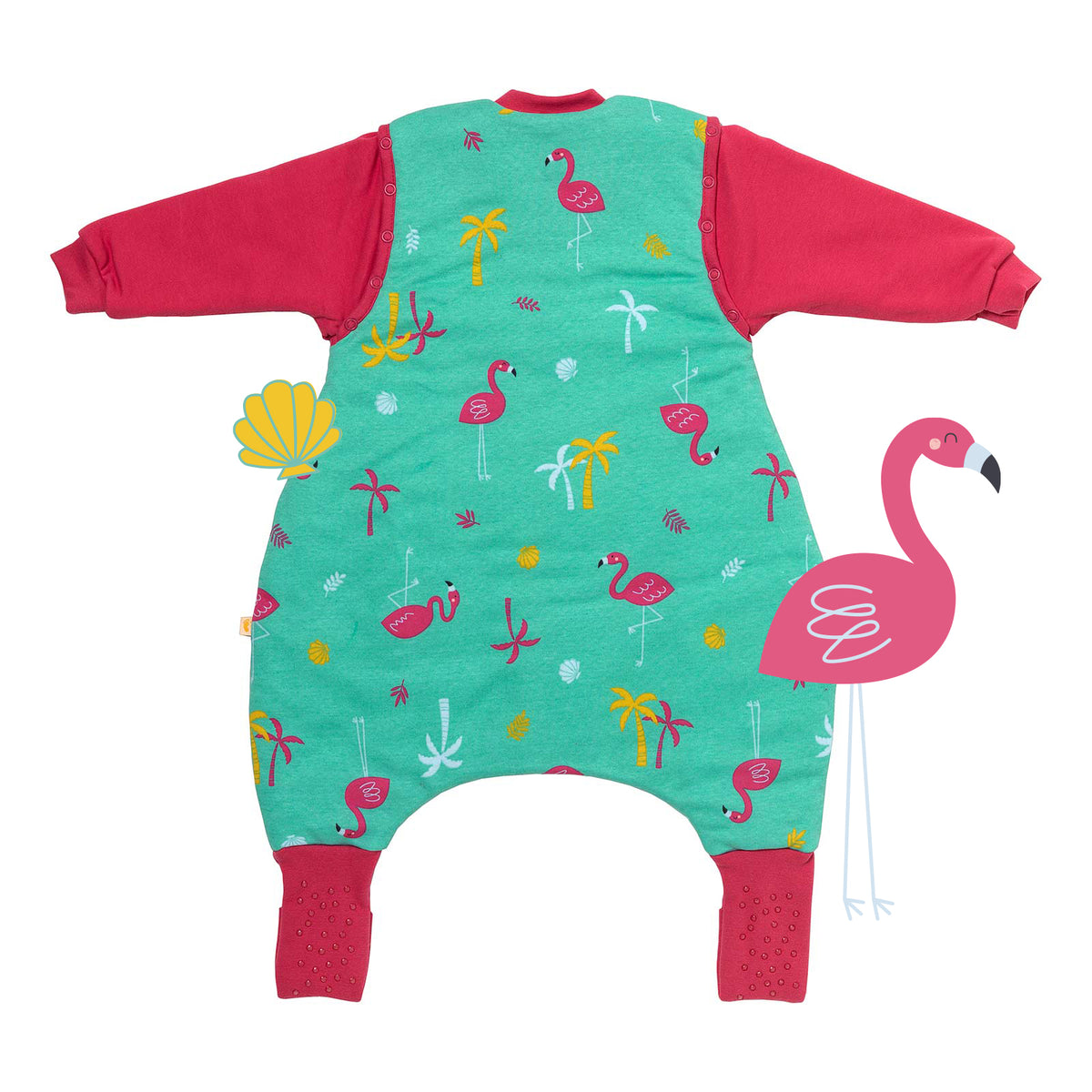 Organic Sleeping Bag with Feet & Foldable Feet Covers - 3.5 TOG_Flamingo_back_469