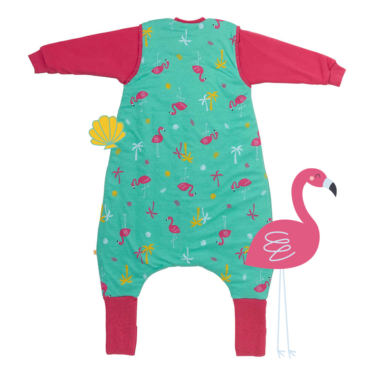 Organic Sleeping Bag with Feet & Foldable Feet Covers - 3.5 TOG_Flamingo_back_469