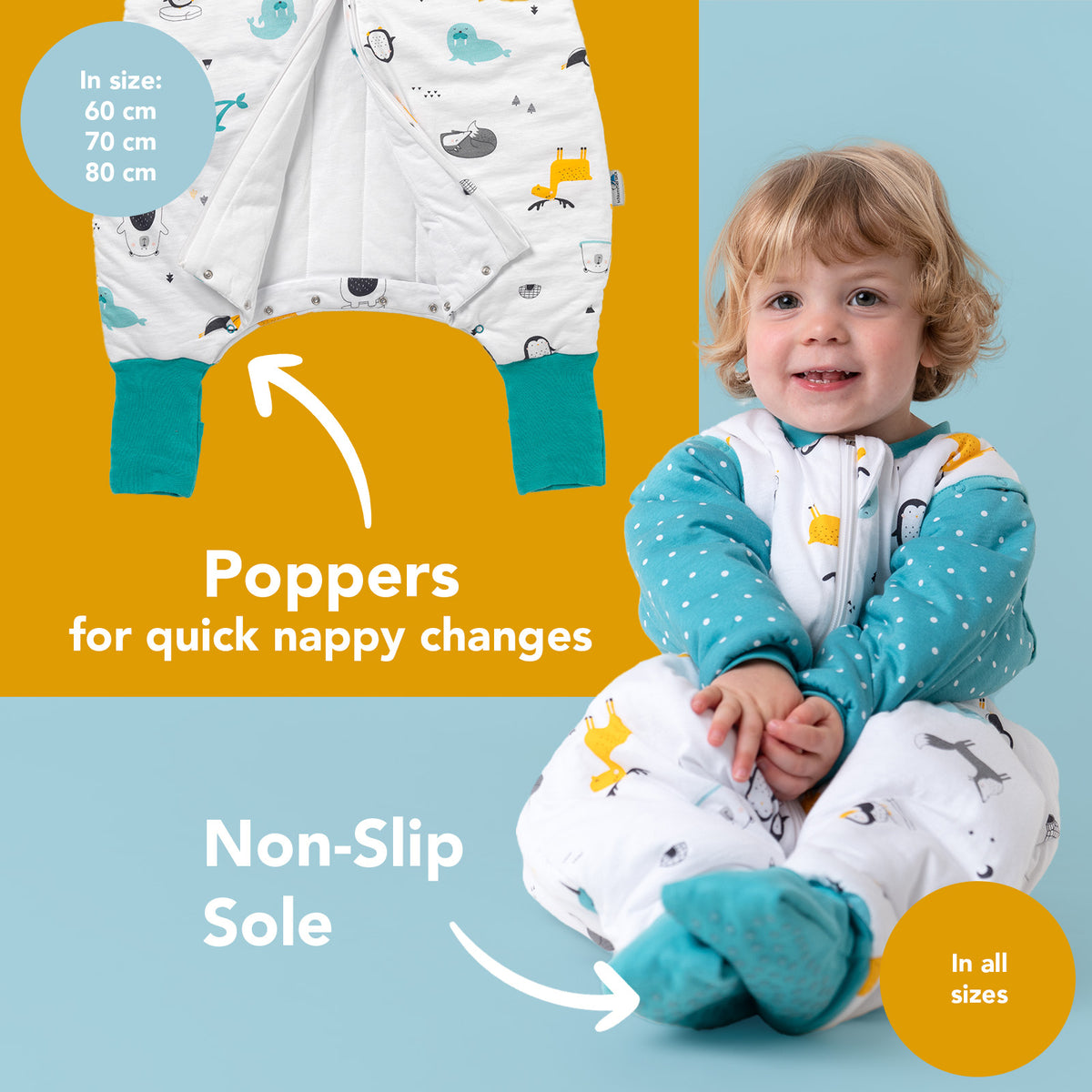 Organic Sleeping Bag with Feet & Foldable Feet Covers - 3.5 TOG_Polar Pals_103_469