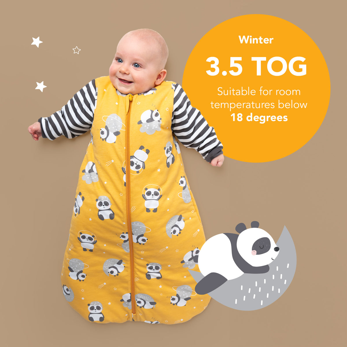 Long Sleeve Baby Sleeping Bag - 3.5 TOG_Panda_TOG_471