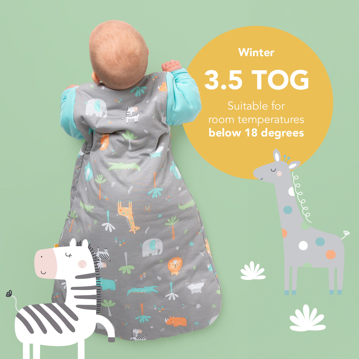 Long Sleeve Baby Sleeping Bag - 3.5 TOG_Safari_TOG_471
