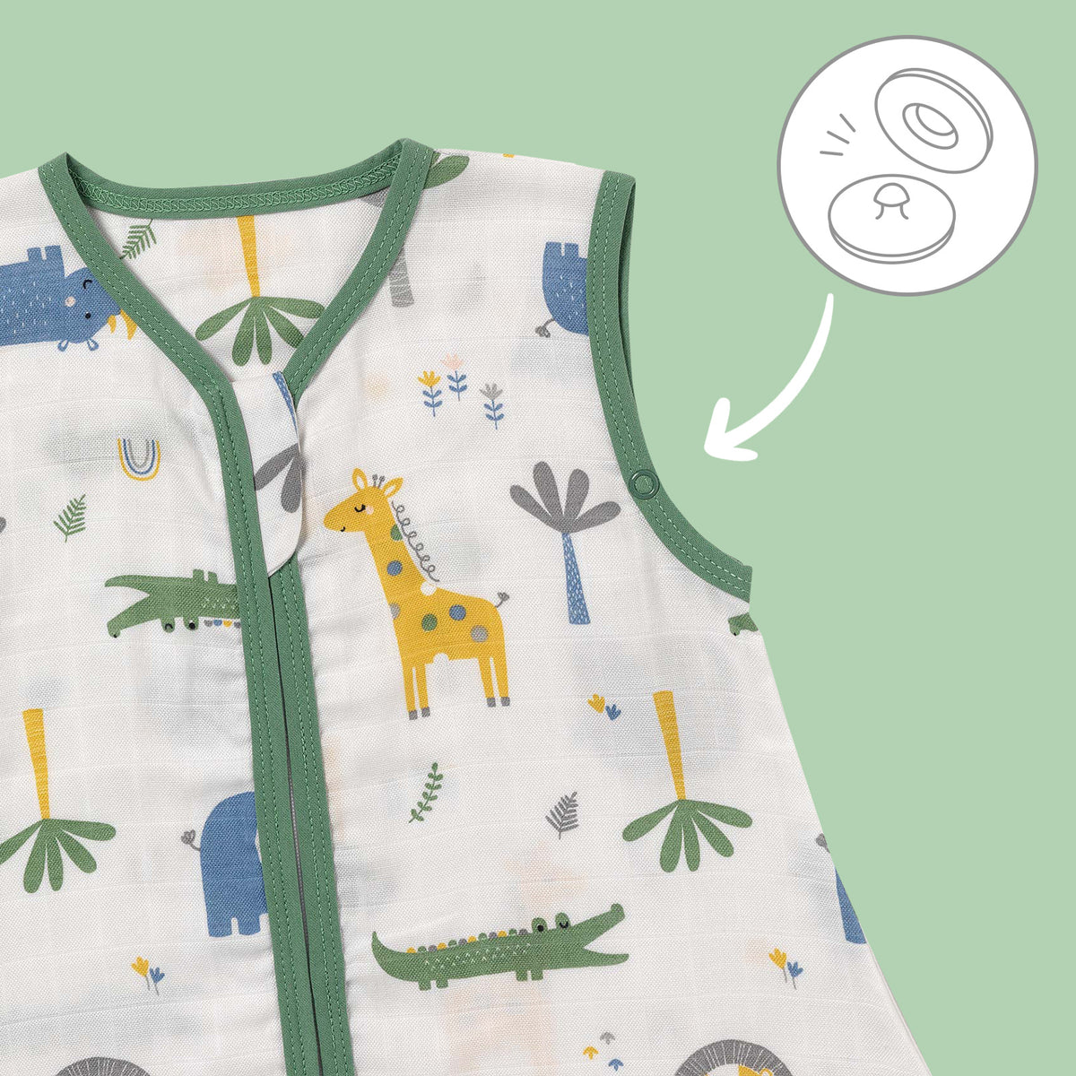 Muslin Sleeping Bag with Feet - 0.5 TOG_Jungle_sleeve area_412
