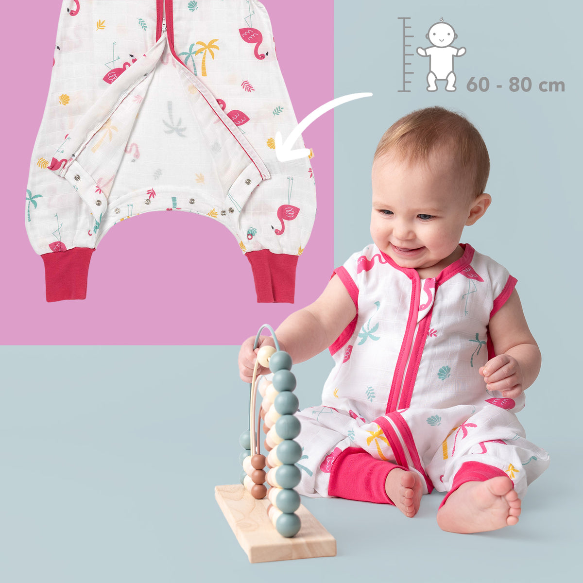 Muslin Sleeping Bag with Feet - 0.5 TOG_Flamingo_foot area_412