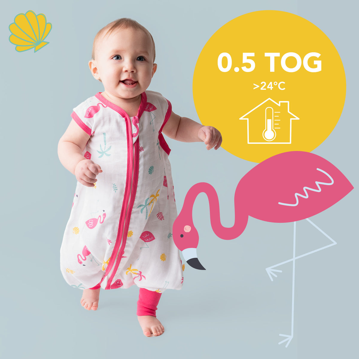 Muslin Sleeping Bag with Feet - 0.5 TOG_Flamingo_TOG_412