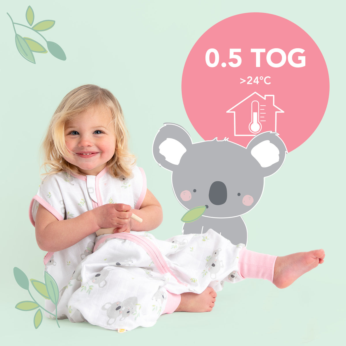 Muslin Sleeping Bag with Feet - 0.5 TOG_Koala_TOG_412