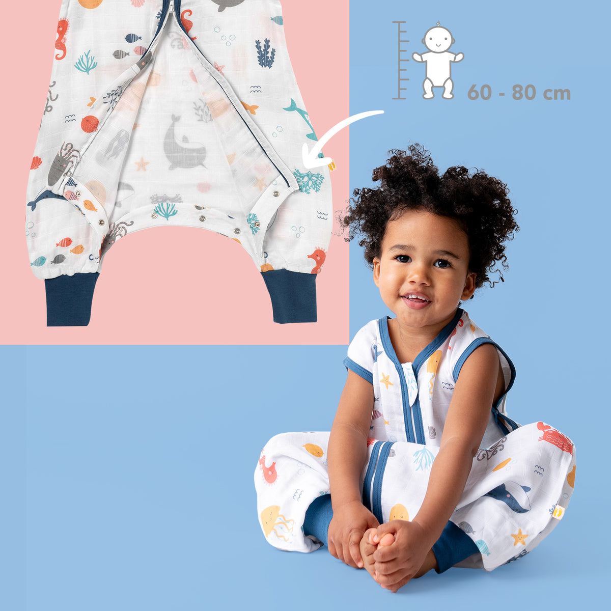 Muslin Sleeping Bag with Feet - 0.5 TOG_Under the Sea_foot area_412