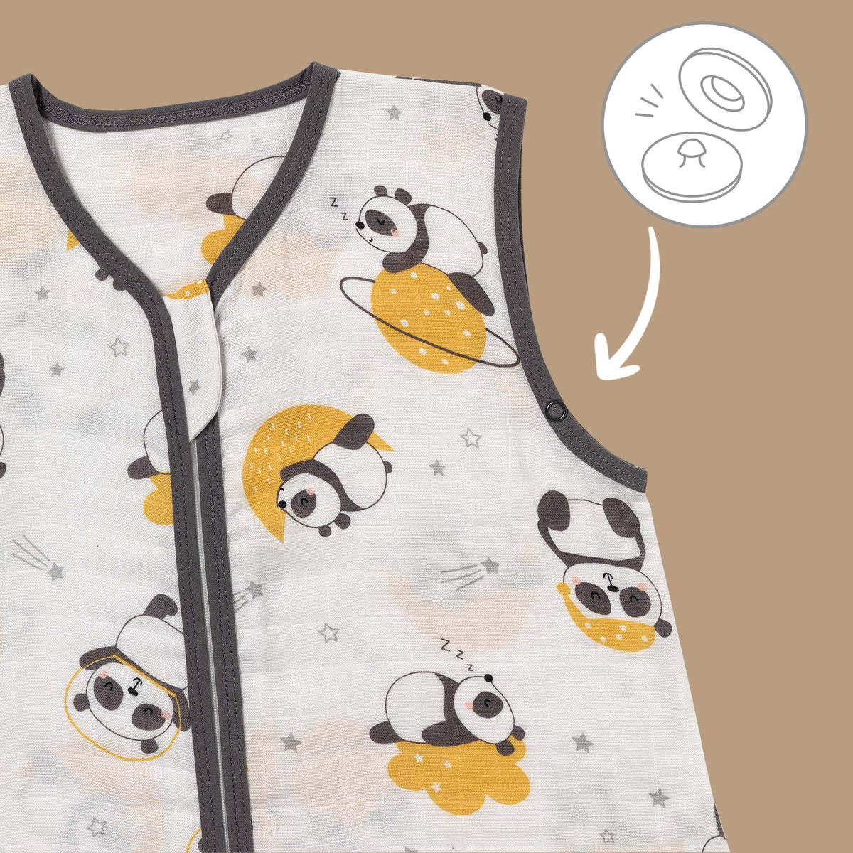 Muslin Sleeping Bag with Feet - 0.5 TOG_Panda_sleeve area_412