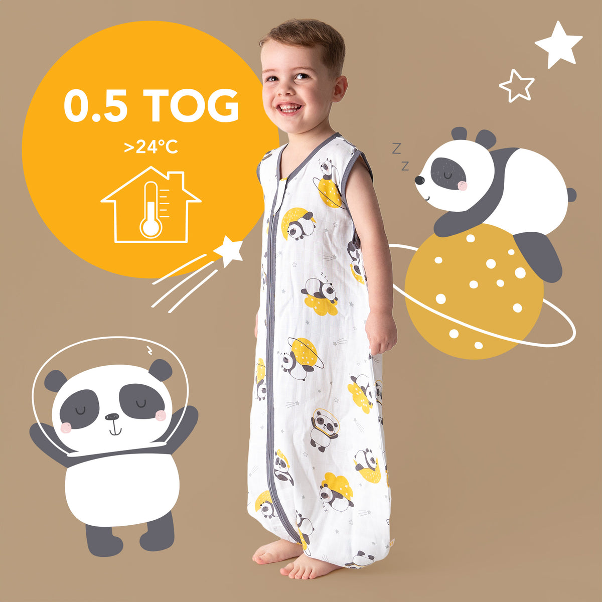 Muslin Sleeping Bag with Feet - 0.5 TOG_Panda_TOG_412