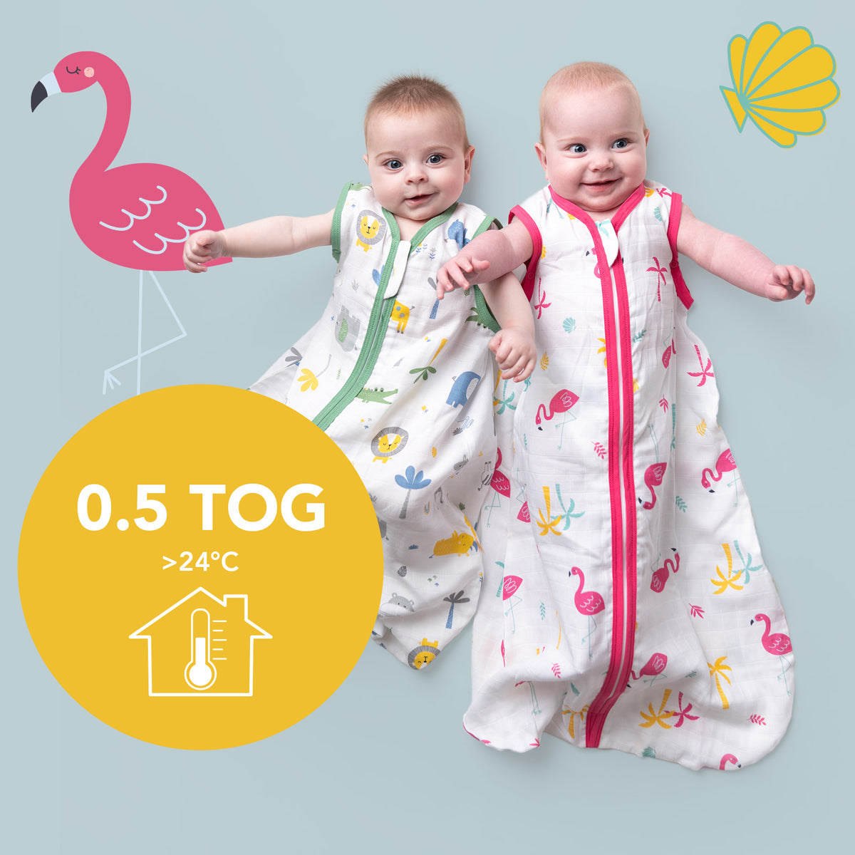 Muslin Baby Sleeping Bag - 0.5 TOG_Flamingo_TOG_415