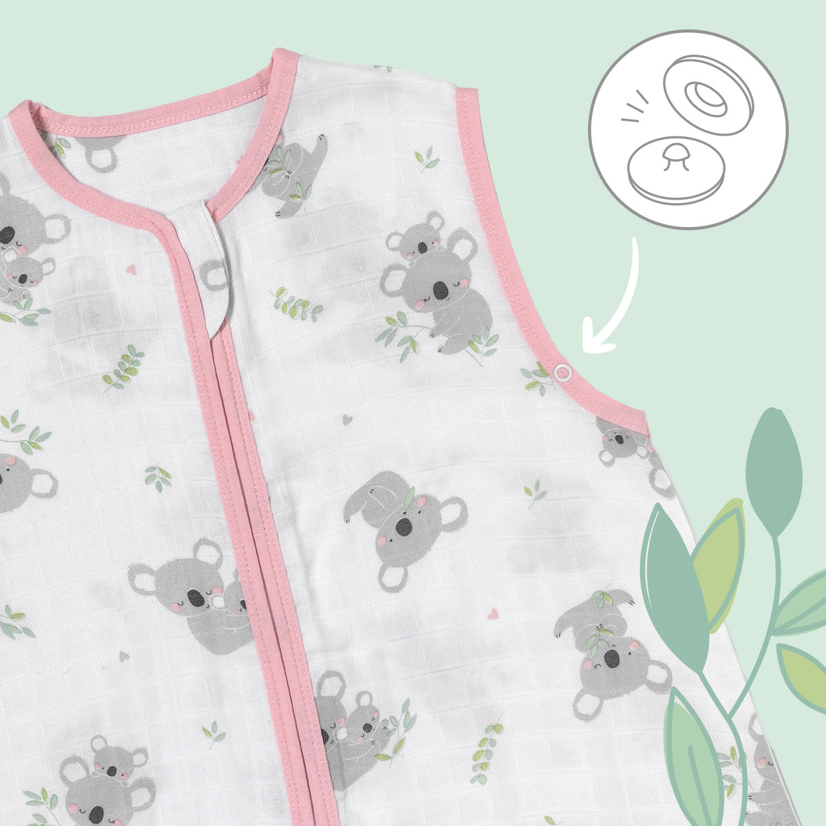 Muslin Baby Sleeping Bag - 0.5 TOG_Koala_sleeve area_415