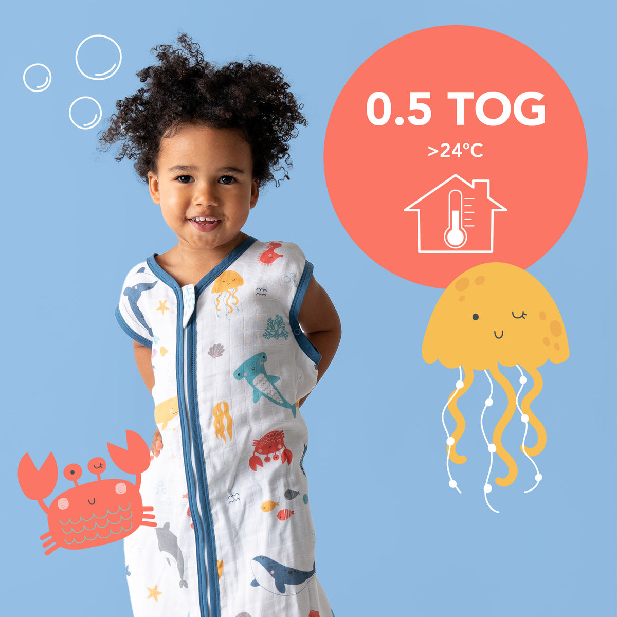 Muslin Baby Sleeping Bag - 0.5 TOG_Under the Sea_TOG_415