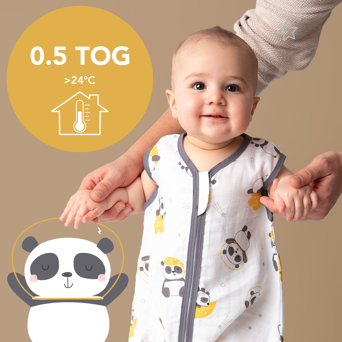Muslin Baby Sleeping Bag - 0.5 TOG_Panda_TOG_415