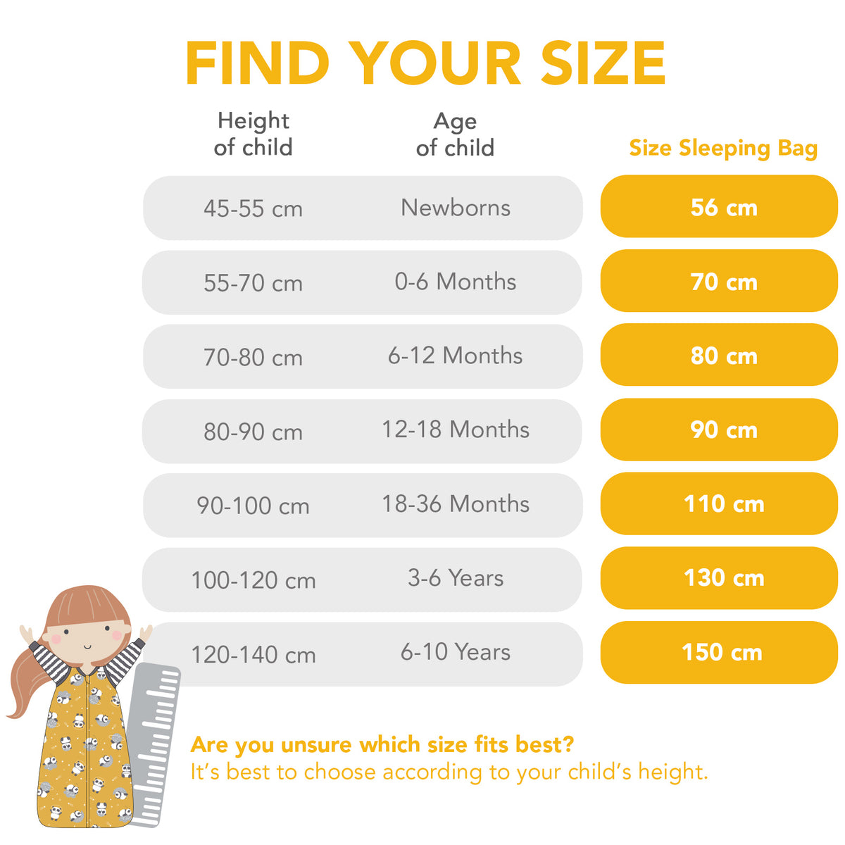 Muslin Baby Sleeping Bag - 0.5 TOG_size chart_415