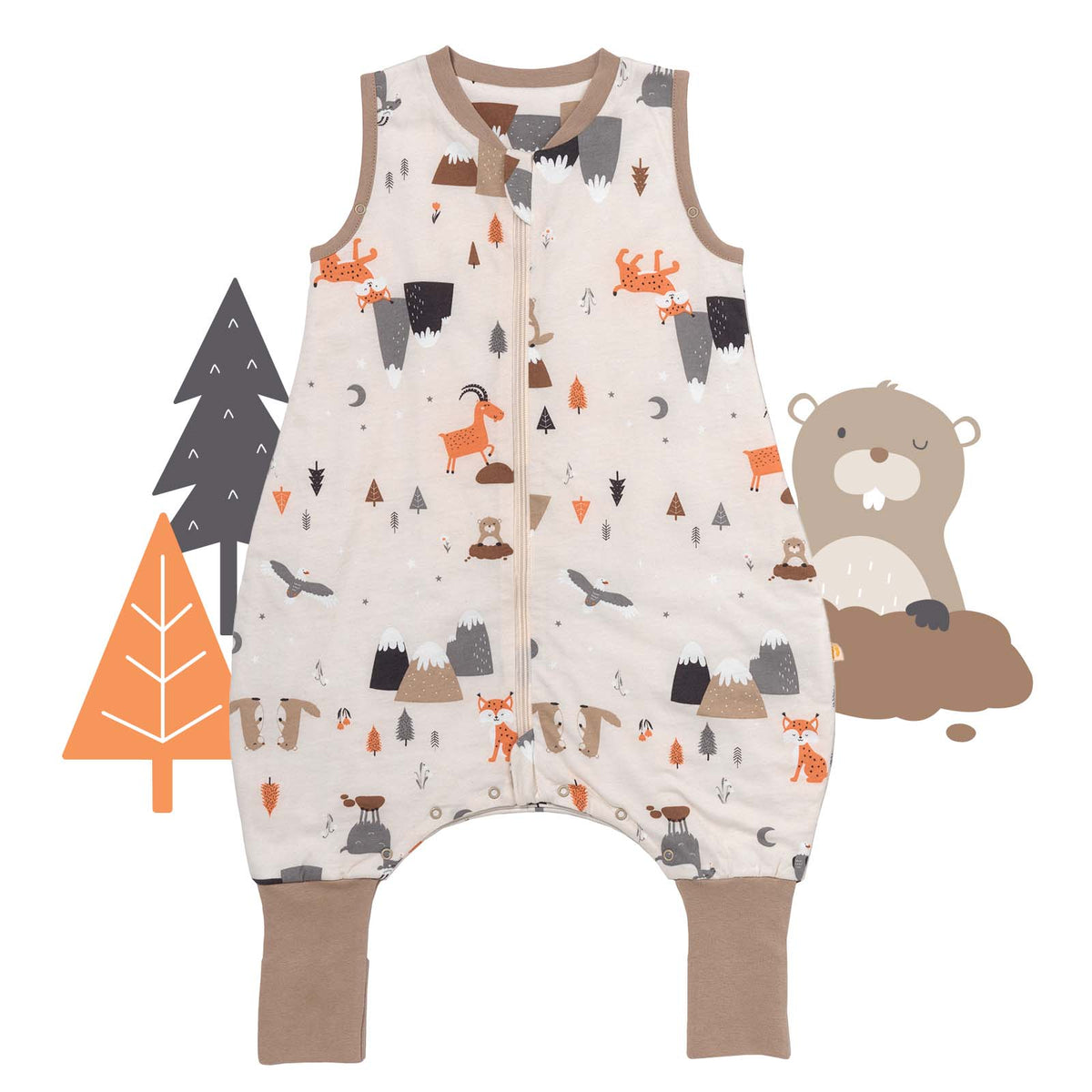 Sleeping Bag with Feet & Foldable Feet Covers - 1.0 TOG_Mountain Animals_front_418